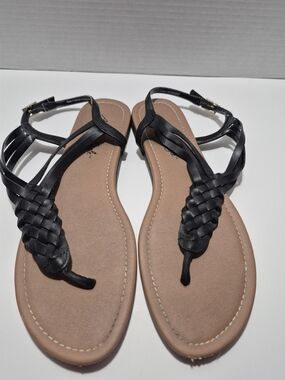 American Eagle Outfitters Black Braided T-Strap Sandals